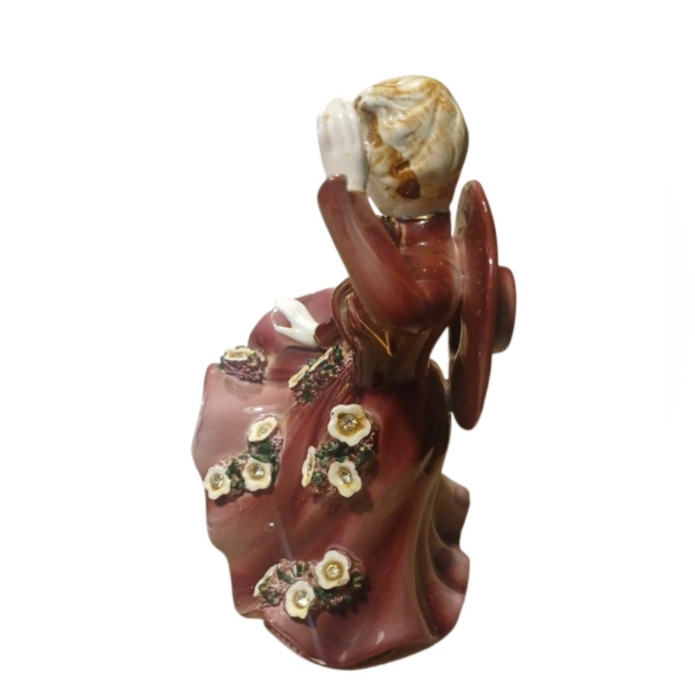 Lefton Burgundy and Cream Lady Figurine - Picture 4 of 7